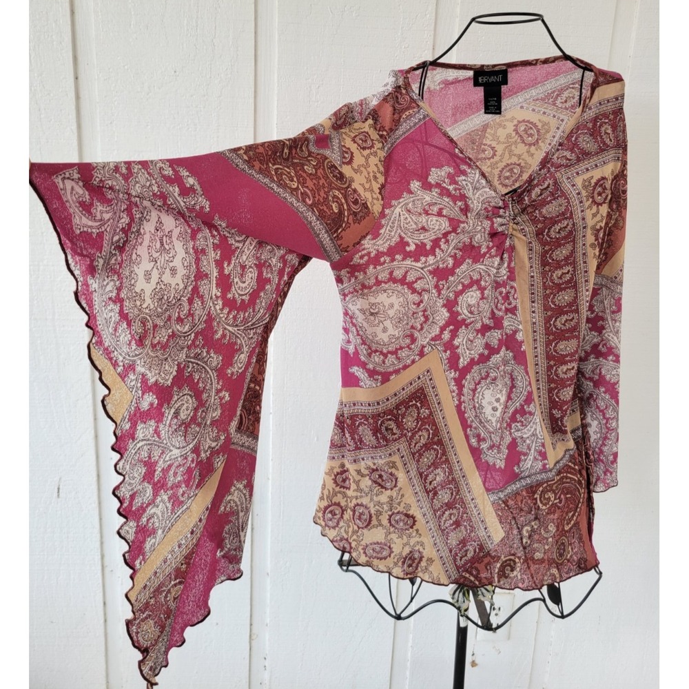 RARE Vintage Y2K Top Fairy Blouse Mesh Shirt Bell Sleeve Whimsigoth 14/16 1X